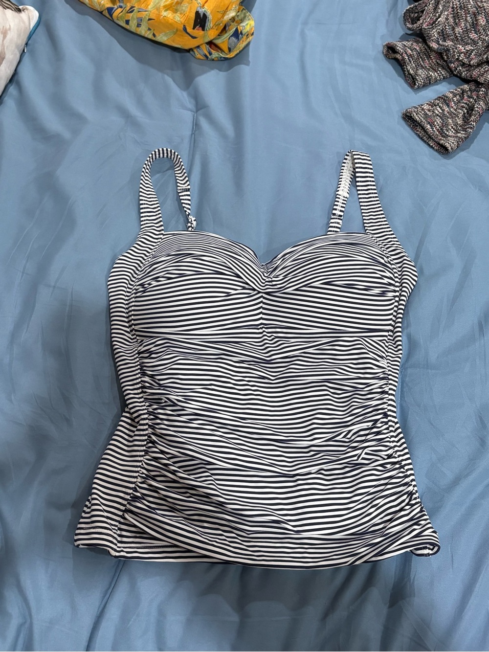 Striped Navy and White Swim Camisole with Sweetheart Neckline